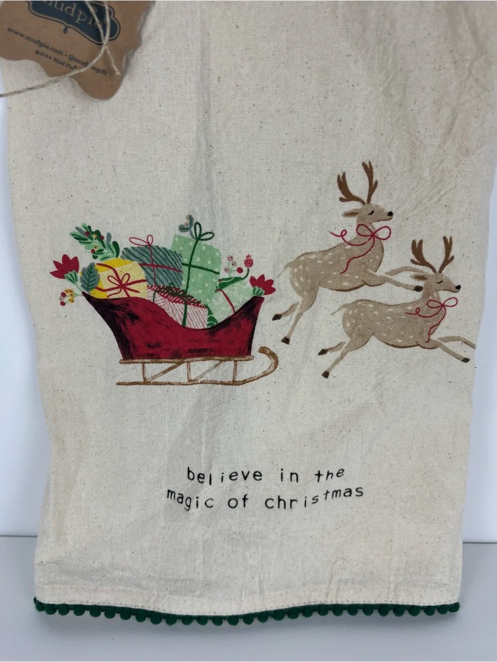Mud Pie Sleigh Pom Towel Christmas